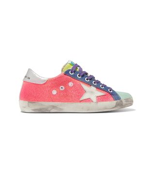 Golden Goose Deluxe Brand + Superstar Glittered Distressed Canvas and Metallic Textured-Leather Sneakers