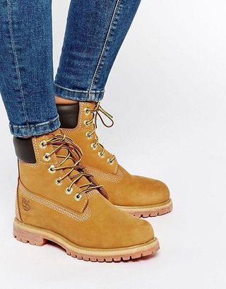 Timberland + 6 Inch Premium Lace Up Beige Flat Boots