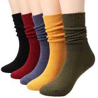 Tintao + 5 Pairs Crew Socks All Season Soft Slouch Knit Cotton Socks Solid Color
