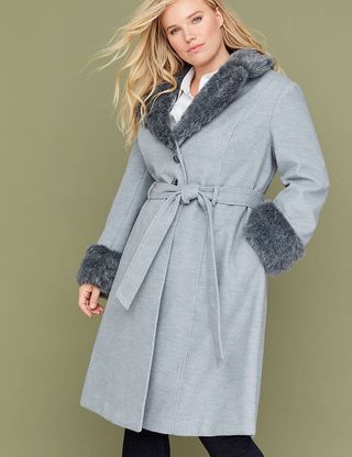 Lane Bryant + Gray Wrap Coat With Faux Fur