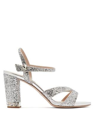 Miu Miu + Glitter Embellished Open Toe Leather Sandals