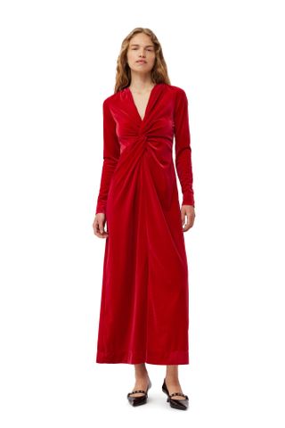 Ganni + Red Velvet Jersey Twist Long Dress