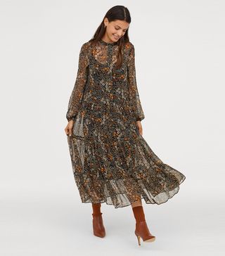 H&M + Patterned Chiffon Dress