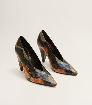 Mango + Snakeskin Print Heeled Shoes