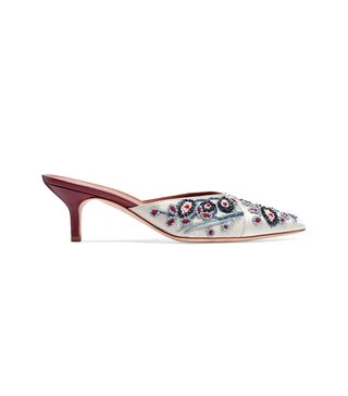 Malone Souliers by Roy Luwolt + Portia Embellished Satin and Leather Mules