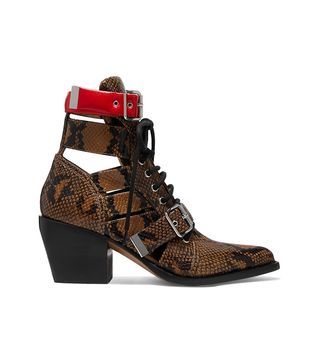Chloé + Rylee Cutout Snake-Effect Leather Ankle Boots
