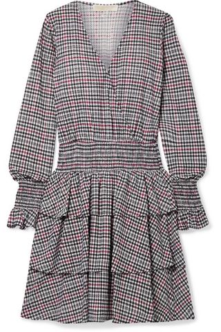 Michael Michael Kors + Tiered Checked Voile Mini Dress