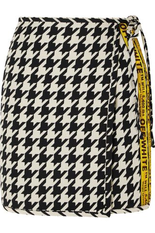 Off-White + Houndstooth Wool-Blend Wrap Mini Skirt
