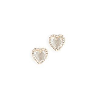 EF Collection + 14k Diamond White Topaz Heart Stud Earrings