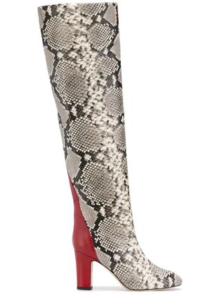 Gia Couture + Python Print Knee High Boots
