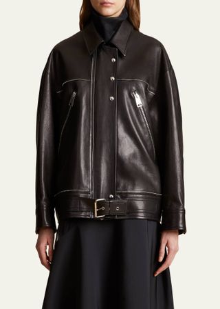 Khaite + Rizzo Studded Textured-Leather Jacket