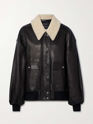 Khaite + Shellar Shearling-Trimmed Leather Jacket