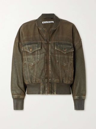ACNE Studios + Oversized Distressed Denim-Trimmed Faux Leather Jacket