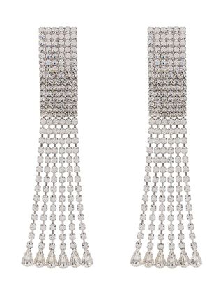 Alessandra Rich + Silver Rectangular Crystal Drop Earrings