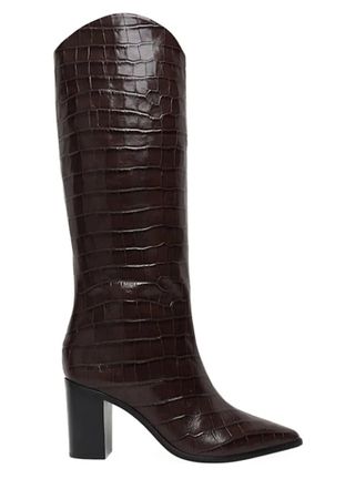 Schutz + Analeah Croc-Embossed Leather Boots