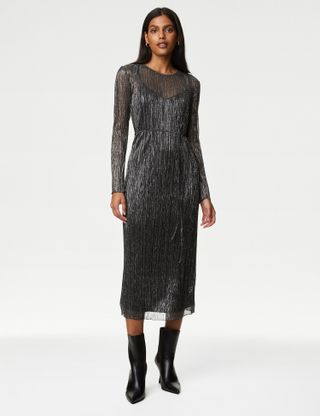M&S Collection + Sparkly Round Neck Midi Column Dress