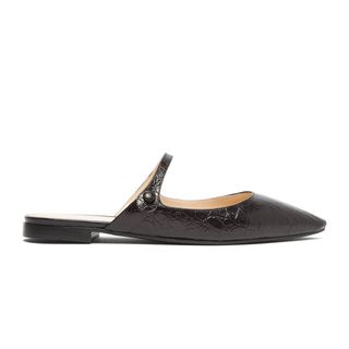 Prada + Backless Crocodile-Effect Mary-Jane Flats