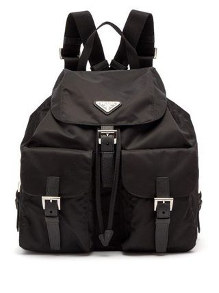 Prada + Classic Leather Trimmed Nylon Backpack