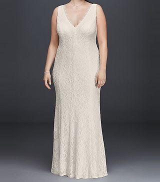 DB Studio + Allover Lace V-Neck Sheath Wedding Dress