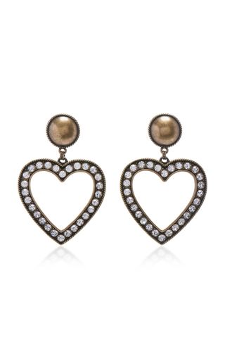 Alessandra Rich + Brass With Crystal Heart Earrings