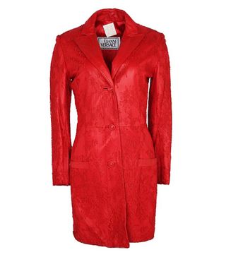 Gianni Versace + Cherry Red Leather & Lace Coat