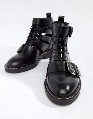 ASOS + Wide-Fit Premium Archer Leather Cutout Ankle Boots