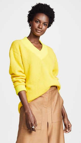 Tibi + Deep V Neck Alpaca Pullover