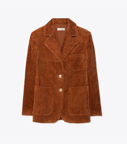 Corduroy Wide-Shoulder Fitted Blazer