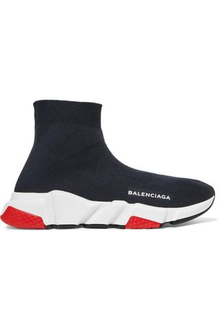 Balenciaga + Speed Logo-Print Stretch-Knit High-Top Sneakers