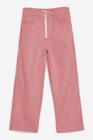 Topshop + Dogtooth Cropped Wide-Leg Jeans