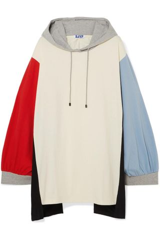 SJYP + Oversized Hooded Color-block Cotton-jersey Mini Dress