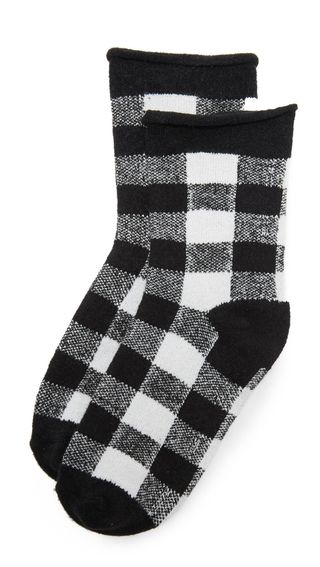 Plush + Rolled Fleece Plaid Socks