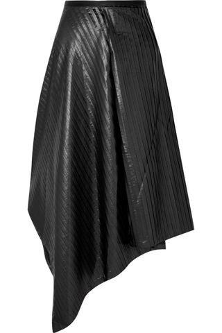 Sid Neigum + Asymmetric Pleated Satin Midi Skirt