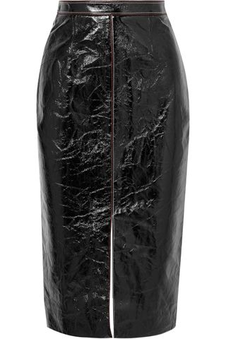 Roland Mouret + Birch Crinkled Patent-Leather and Jersey Skirt