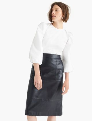 J.Crew + Collection A-Line Midi Skirt in Leather