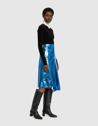 Tibi + Tech Leather Draped Pencil Skirt