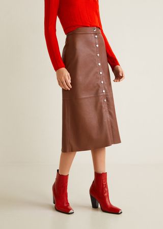 Mango + Buttons Leather Skirt