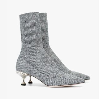 Miu Miu + Marl Grey 55 Sock Heeled Boots