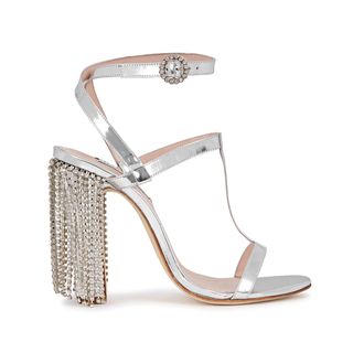 Leandra Medine + Silver Crystal-Embellished Leather Sandals