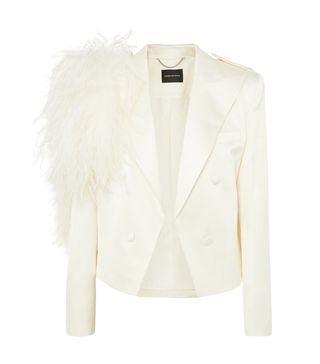 Magda Butrym + Lubeck Feather-Trimmed Silk and Wool-Blend Blazer