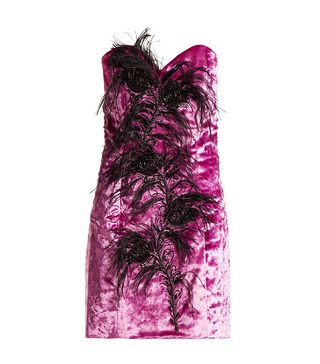 Attico + Feather-Trim Velvet Bustier Dress