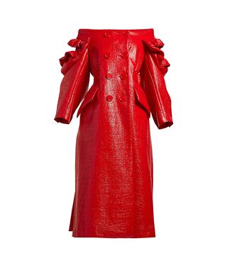 Simone Rocha + Off-the-Shoulder Patent Double-Breasted Coat