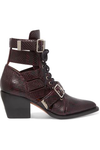 Chloé + Rylee Cutout Snake-Effect Leather Ankle Boots