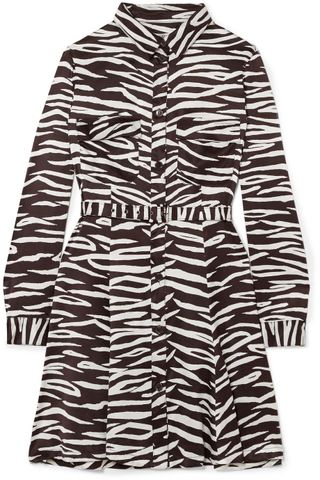 Ganni + Zebra-Print Stretch-Silk Satin Mini Dress