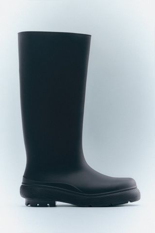 Zara + Flat Rubberized Knee High Boots