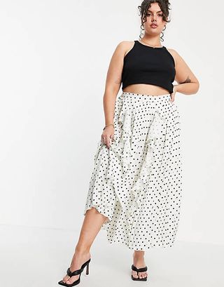 Little Mistress + Pleated Midi Skirt with Polka Dots