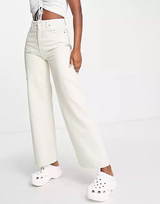 Weekday + Ace Cotton High Waist Wide Leg Jeans in Tinted Ecru