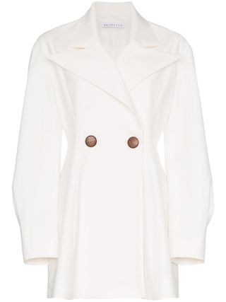 Rejina Pyo + Double Breasted Cotton Blend Long Sleeve Blazer