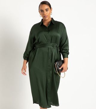 Eloquii + Satin Button Down Maxi Shirtdress