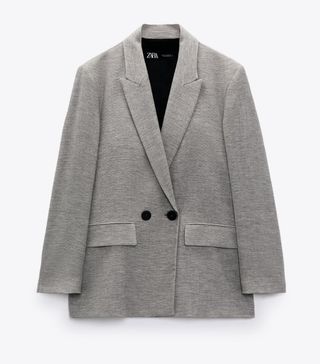 Zara + Double Breasted Textured Weave Jacket
